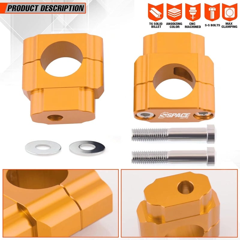 fewfuss Universal Dirt Bike Handlebar Mounts- Motorcycle Handlebar Riser Mounting Kit 1-1/8" Gold - Image 2